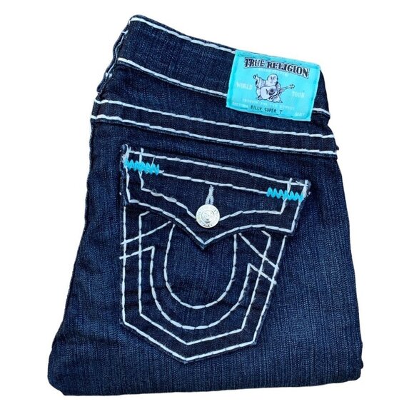 Vintage True Religion Jeans Size 27 BILLY SUPER T RARE BLUE STITCH - Picture 1 of 7